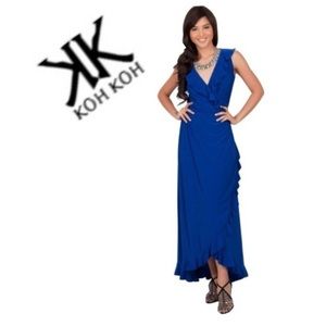 🌺 KOH KOH Blue Sleeveless Summer Ruffle Wrap Maxi Dress NWT 1